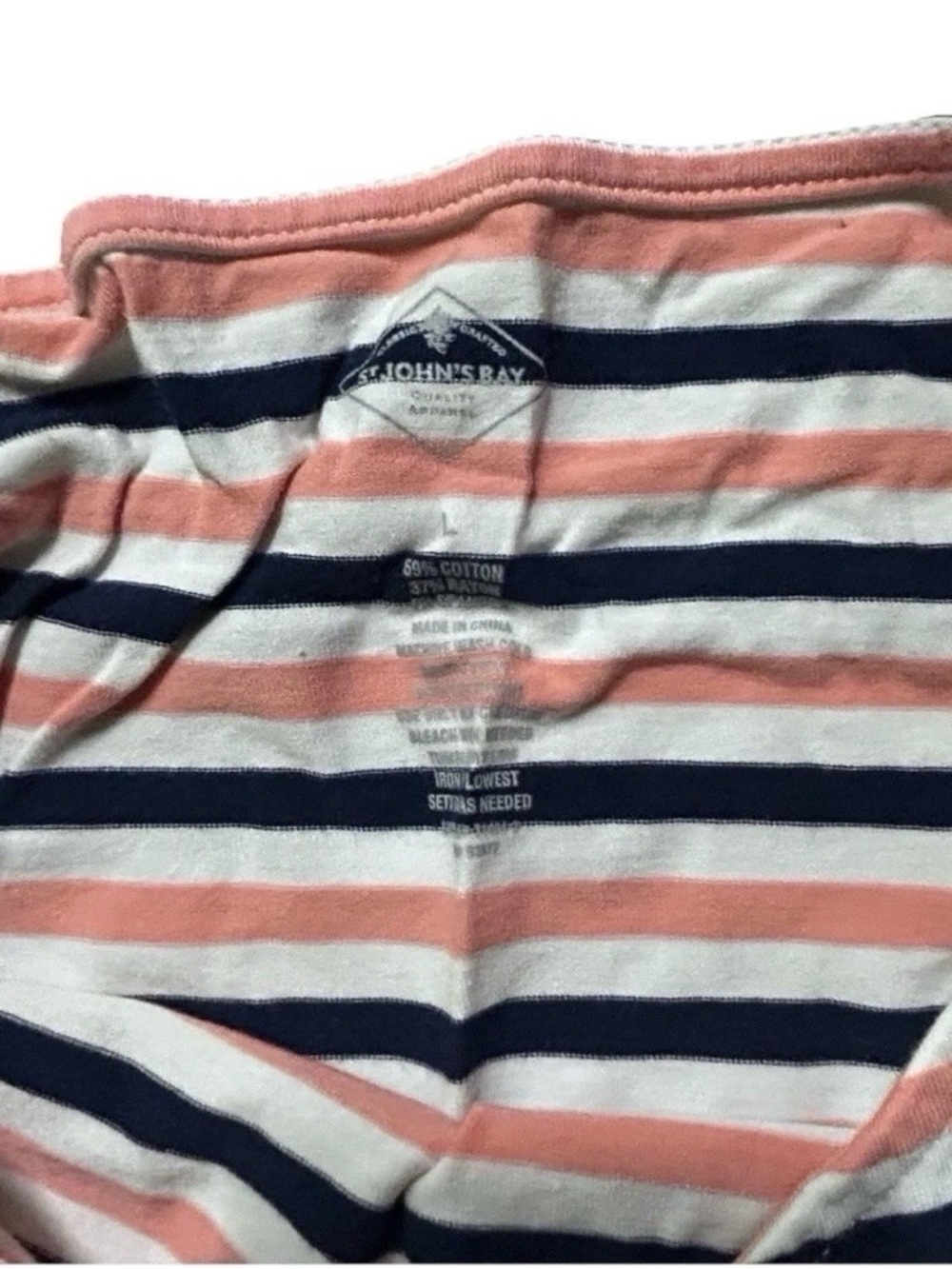 Women’s St John’s Bay White Pink Blue Striped Shirt Size Large - Picture 2 of 2